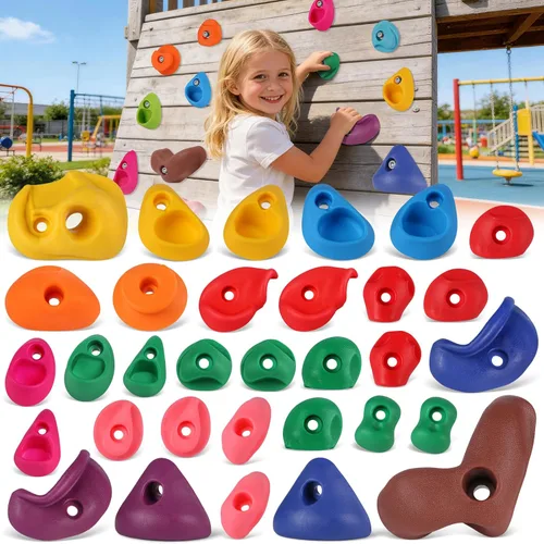 Miniatura 15 de 32 piezas de pared de escalada en roca para niños, soportes de escalada de pared de roca, kits de agarre de pared para escalada de adultos con 32