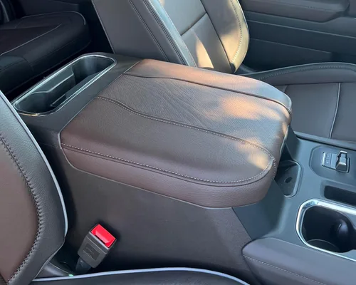 Miniatura 7 de Car Console Covers Plus Diseñado para todos los modelos de asiento de cubo GMC Sierra 2014-2023, funda de neopreno para consola central, hecha a Gris