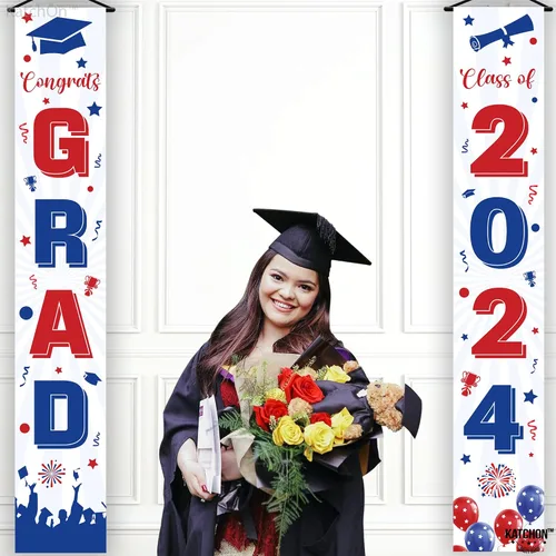 Miniatura 4 de KatchOn, Cartel de graduación de felicitaciones rojas y azules – 72 x 12 pulgadas, NO DIY, pancarta de puerta de graduación, decoraciones de puerta