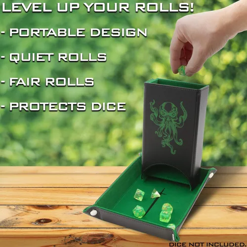 Miniatura 7 de CASEMATIX Juego de torre de dados portátil y bandeja con interior de fieltro antiarañazos, torre rodante de dados automática plegable de 8 pulgadas