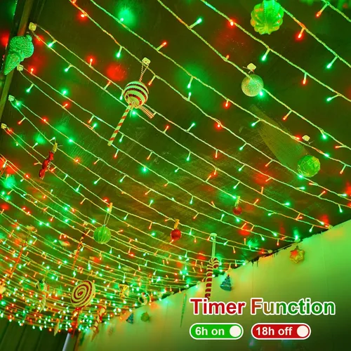 Miniatura 6 de QITONG Tira de luces rojas y verdes para exteriores, 165 pies, 500 luces LED de alambre transparente de Navidad para interiores, 8 modos de luz
