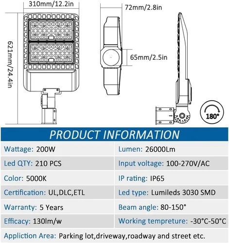 Miniatura 9 de ledmo Luces LED para Estacionamiento de 200W, 5000K, Luces de Poste Tipo Caja para Calles, Impermeables, 26000LM, Súper Brillantes, de Anochecer a
