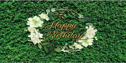 Miniatura 8 de AOFOTO Fondo de pared de cumpleaños de 7 x 5 pies para mujer, hojas verdes, hierba, flores blancas, jardín de primavera, naturaleza, fotografía