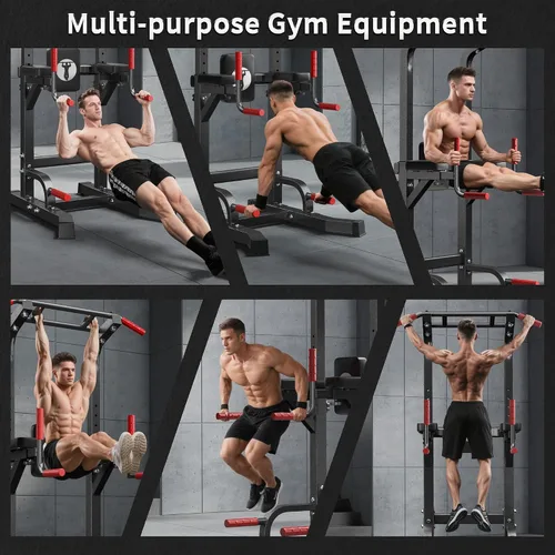 Miniatura 2 de SogesHome Power Tower Pull Up Bar Dip Stand, 10 Adjustable Height Free Standing Assistive Trainer Dip Station, Multi-Function Strength Training