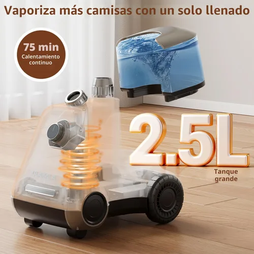 Miniatura 3 de LAKALA Vaporizador de Ropa, Calentamiento Instantáneo de 30 Segundos, Tanques de Agua de 2.5L, con Clips para Pantalones y Doble Percha, Potente