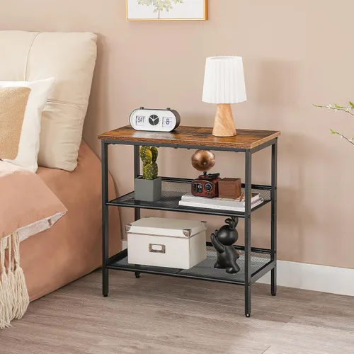 Miniatura 6 de HOOBRO Mesa auxiliar negra, mesa auxiliar de metal de 3 niveles, mesa negra pequeña con 2 estantes planos o inclinados ajustables para espacios Negro