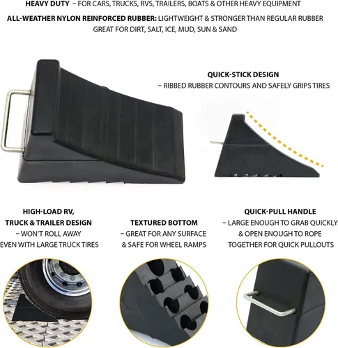 Miniatura 4 de AFA Tooling - Cuñas de rueda de goma resistentes con asas de sujeción de acero - Cuña de rueda para vehículo recreativo para llantas delanteras y 4