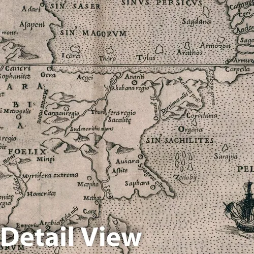 Miniatura 2 de Mapa histórico: Península Arábiga, Asia Tabvla Asiae VI. Della Geografia di Tolomeo. Libro Sesto, 1599 Atlas, arte de pared vintage : 24 x 18
