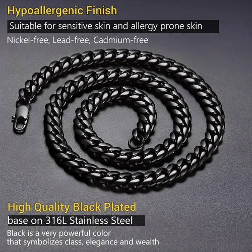 Miniatura 6 de PROSTEEL Trendy Cuban Links Necklace for Men Women, Black18K Gold Plated 316L Stainless Steel, W 4.8mm-14mm, L 14inch-30inch, Come Gift Box