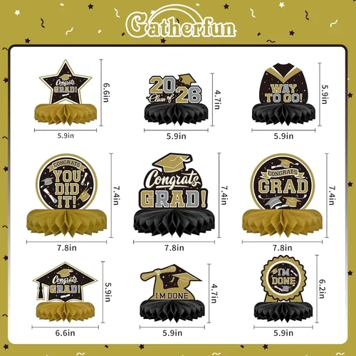 Miniatura 2 de 9 piezas de decoraciones de fiesta de graduación para clase de 2026, centro de mesa de felicitaciones de graduación de felicitaciones de graduación