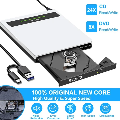 Miniatura 2 de Unidad de CD externa para portátil: USB 3.0 USB C DVD ROM quemador portátil - reproductor óptico de CD/DVD con puertos SD/TF/2 USB compatible
