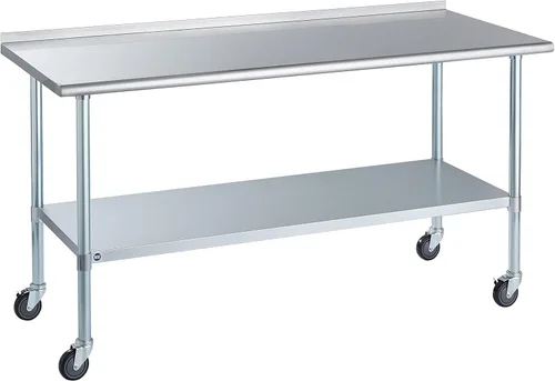 Miniatura 84 de Mesa de acero inoxidable para preparación y trabajo con protector contra salpicaduras, 24x72 pulgadas