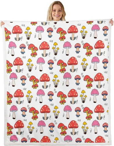Miniatura 11 de Manta de vellón Kawaii Mushroom Boho – Hippie Groovy Floral Sherpa Queen – 60s 70s Retro Vintage Theme Throw – Chic Daisy Flower Plush Geometric