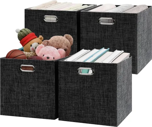 Miniatura 13 de Posprica Cubos de almacenamiento plegables, 11 x 11 x 11 pulgadas, contenedores de tela, 4 unidades, color beige