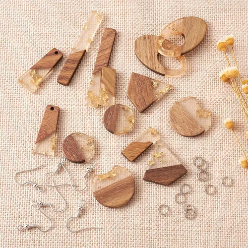 Miniatura 6 de Beadthoven 60 piezas Kit de Dijes de Madera de Resina Colgantes para Hacer Aretes Dijes Dorados para Aretes DIY Boho Piezas en Blanco de Madera