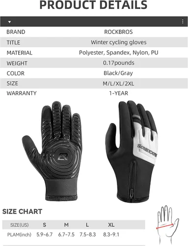 Miniatura 2 de ROCKBROS Guantes de ciclismo de invierno para hombre, guantes térmicos para correr para clima frío, guantes de esquí de invierno, guantes de nieve