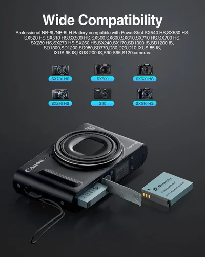 Miniatura 2 de NB-6LH - Paquete de 2 baterías mejoradas compatibles con cámaras Canon Powershot S120 SX510 HS SX280 HS SX500 es SX700 D20 S90 D30 ELPH 500 SX270