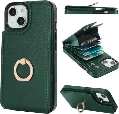 Miniatura 13 de Folosu Compatible con iPhone 13 Funda Cartera con Portarjetas, Soporte de Anillo para Dedo con Rotación de 360° Función de Atril Protectora Bloqueo