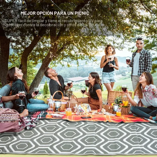 Miniatura 6 de fifame Alfombras de camping al aire libre, tapetes de paja de plástico resistentes a la intemperie, reversibles, tapete grande para exteriores, gris