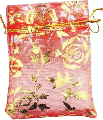 Miniatura 20 de QIANHAILIZZ Paquete de 100 bolsas de regalo de organza con forma de corazón de flores de 2.8 x 3.5 pulgadas, bolsa de regalo para dulces, bolsa