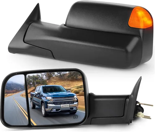 Espejo de remolque compatible con Dodge 1998-2001 para Ram 1500 para Ram 2500 para Ram 3500 Pickup Truck Espejo de remolque ajustable con luz de