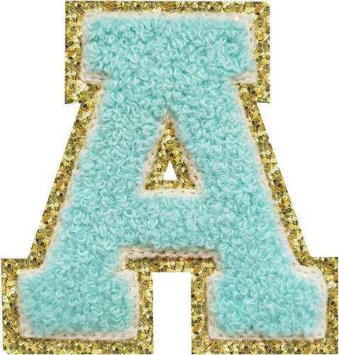 Miniatura 16 de SPRT - Parches de letras de chenilla universitaria con purpurina, parche de letras blancas para planchar con letras del alfabeto para disfraz