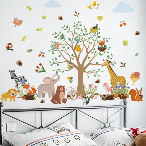 Miniatura 2 de Arawat Calcomanías de pared de árbol para dormitorio, zoológico, para sala de estar, decoración de pared de árbol de animales, decoración de pared