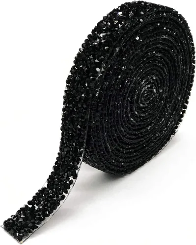 Miniatura 8 de Dowarm Cinta de diamantes de imitación de 3 yardas, rollo de cinta de diamantes de imitación, envoltura de malla con diamantes de imitación Negro