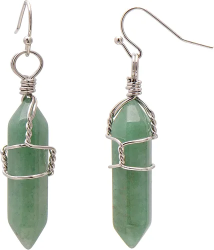 Miniatura 37 de Pendientes de cristal de punta envuelta en alambre de piedra pulida para mujer Reiki Energy Healing