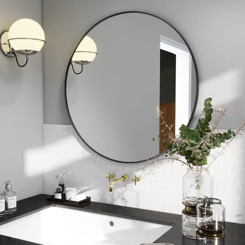 Miniatura 6 de BEAUTYPEAK Espejo redondo de 20 pulgadas, espejo circular con marco de metal, montado en la pared para entrada, baño, tocador, sala de estar, negro