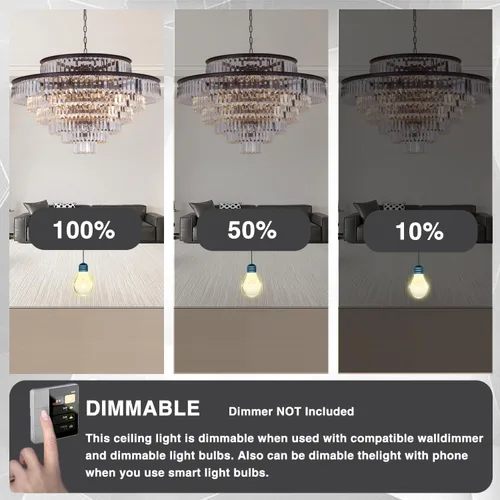 Miniatura 6 de Candelabro grande de cristal moderno y lujoso, lámpara colgante de gota de lluvia para comedor, dormitorio, sala de estar, marrón, 39 pulgadas