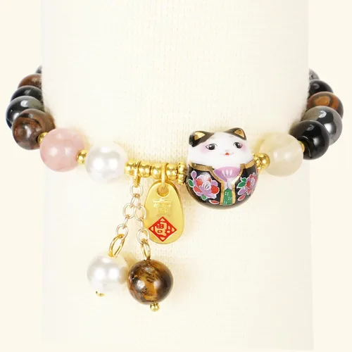 Miniatura 6 de Pulsera de gato de la suerte Feng Shui, joyería de buena suerte para mujer, protección de riqueza y fortuna, pulseras de cristal de piedras