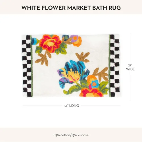 Miniatura 2 de MACKENZIE-CHILDS Alfombra de baño, alfombra de baño lavable para decoración de baño, 21 x 34 pulgadas, mercado de flores blancas