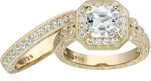 Miniatura 41 de Amazon Essentials Anillo antiguo de plata de ley chapada en platino o oro con circonita cúbica de elementos infinitos de corte Asscher