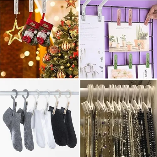 Miniatura 6 de 12 piezas de ganchos de lavandería con clips de plástico para colgar ropa en el armario, perchas de ropa, pines súper resistentes, clips de colgador