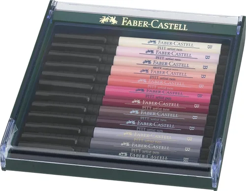Faber-Castell Art & Graphic Pitt Artist Pen Brush India Ink Pen, Retrato, Juego de 12, para arte, manualidades, dibujo, bocetos, hogar, escuela,