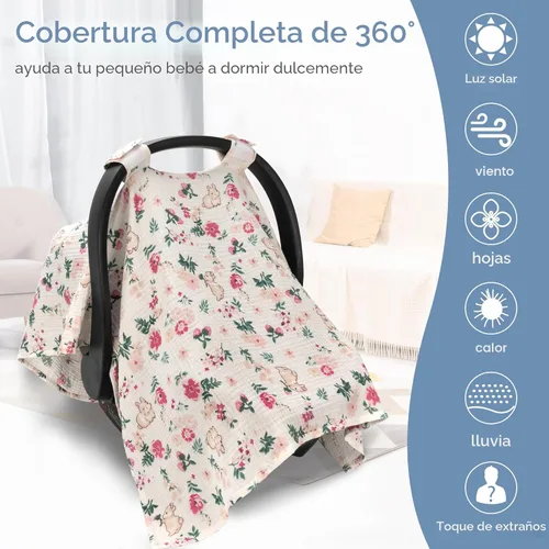 Miniatura 7 de SERAPHY Fundas de asiento de automóvil 100% muselina de algodón para bebés, funda universal para asiento de automóvil de bebé, fundas de dosel