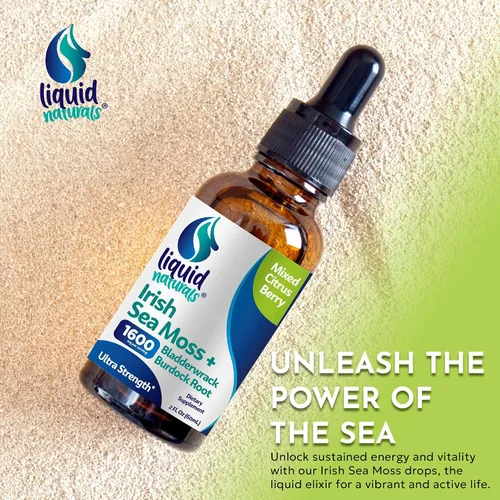 Miniatura 4 de Irish Sea Moss Drops - Sabor a bayas cítricas, más de 92 minerales esenciales y vitaminas, energía, piel, intestino, recuperación, vejiga y raíz