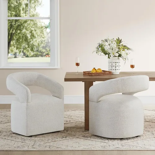 Miniatura 2 de KISLOT Juego de 1 sillas de comedor tapizadas, modernas sillas de comedor con ruedas ocultas, sillas de cocina con brazo con tela de aspecto