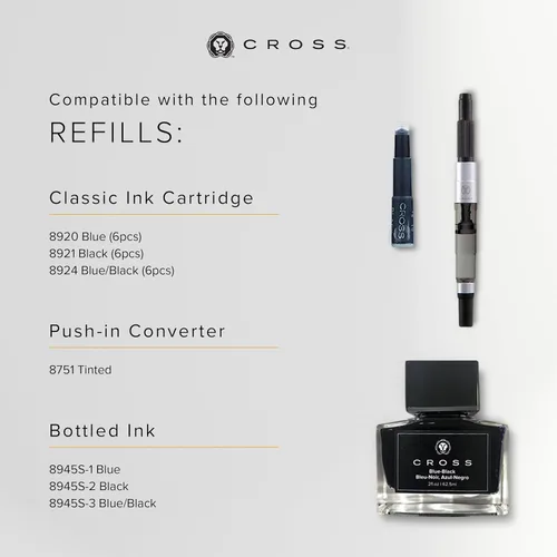 Miniatura 6 de Cross Bailey - Pluma estilográfica recargable presentada en una caja de regalo diaria - Punta mediana, tinta negra, negro pulido