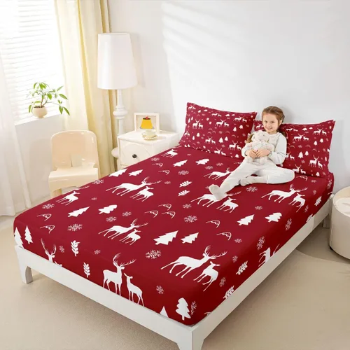 Miniatura 33 de Erosebridal Sábana bajera ajustable de Papá Noel con bolsillo profundo para niños, niñas y niños, juego de ropa de cama de Navidad para niños