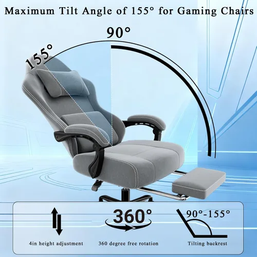 Miniatura 7 de Silla ergonómica para videojuegos, silla de videojuegos con soporte lumbar de masaje y reposapiés, silla de computadora de tela ajustable en altura