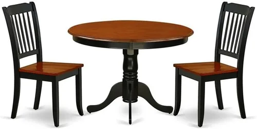 East West Furniture HLDA3-BCH-W Juego de mesa de cocina de 3 piezas para espacios pequeños contiene una mesa de comedor redonda con pedestal y 2