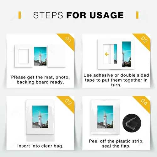 Miniatura 4 de Golden State Art, Paquete de 10 alfombrillas blancas de 8 x 10 pulgadas con núcleo blanco corte biselado para fotos de 5 x 7 + respaldo + bolsas
