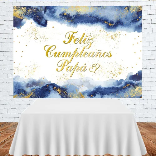 Miniatura 3 de Lofaris Feliz Cumpleaños - Telón de fondo de cumpleaños de papá, cumpleaños de papá, nubes azul marino, fondo dorado con purpurina dorada, pancarta