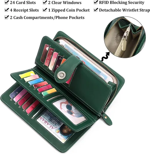 Miniatura 3 de FALAN MULE Cartera de cuero genuino RFID bloqueo gran capacidad Trifold señoras cartera.