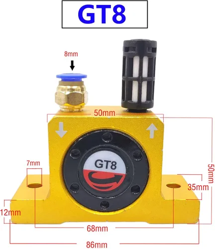 Miniatura 3 de Vibradores neumáticos GT8 de turbina, vibrador giratorio de aire industrial dorado silencioso G1/8 pulgadas para tolva dorado con silenciador libre