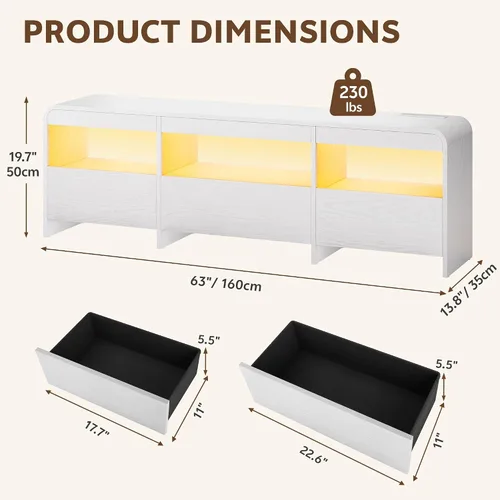 Miniatura 3 de Soporte de TV LED para televisores de 65, 70 pulgadas, centro de entretenimiento con cajones y almacenamiento abierto, consola de TV de madera
