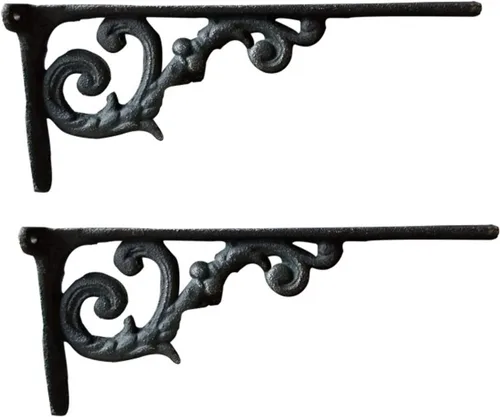 Y&J 2 soportes de estante de hierro fundido, soporte de estante vintage adornado, soportes de pared para estantes, para el hogar y el jardín,