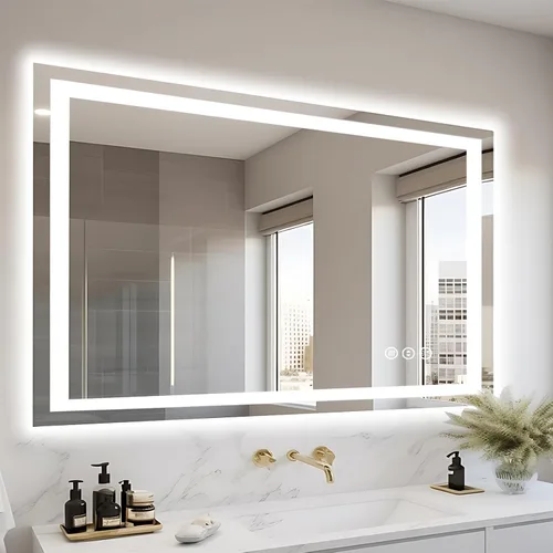 Miniatura 20 de EchosLife Espejos de baño LED de 20 x 28 pulgadas para pared, marco de aluminio negro (frontal y retroiluminado), espejo de tocador antivaho